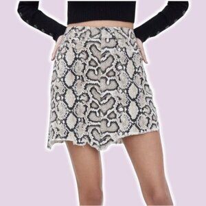 ZARA Snake Print Denim Mini Skirt Sz  Medium Asymmetrical Hem